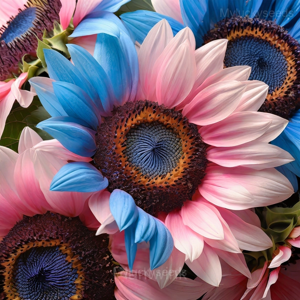 Twin-Blossom Half Pink, Half Blue Sunflower - 100 Seeds